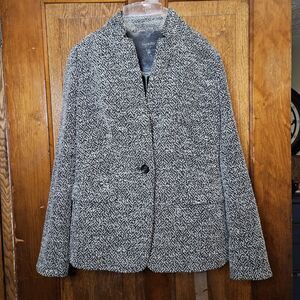 Talbots One Button Blazer Black and White Tweed Jacket Lined Size Small Office